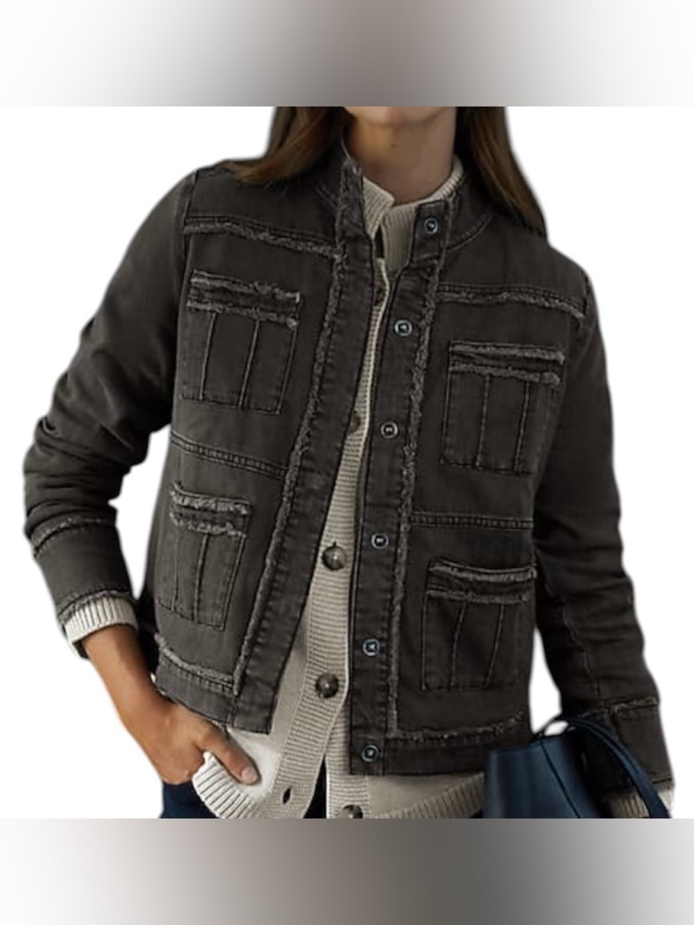 Evereve Cotton Blend Dark Gray Button-Front Utility Jacket Size X-Small